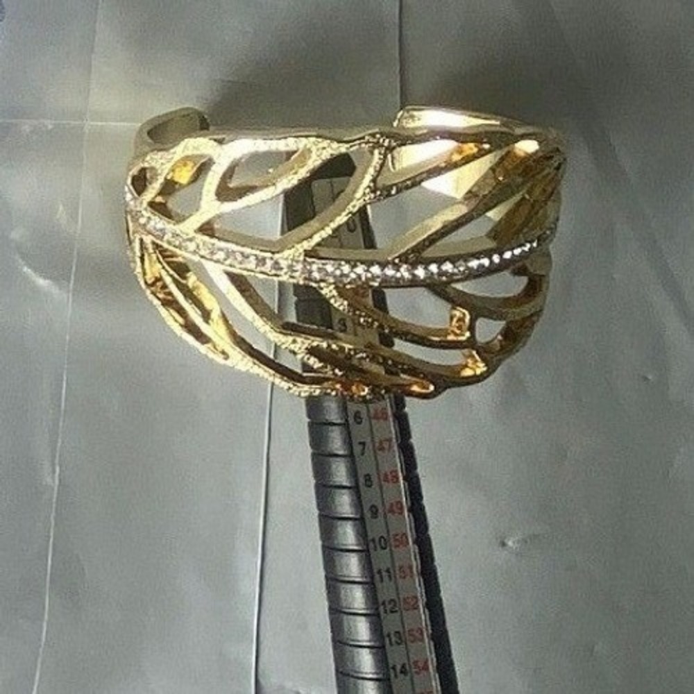 Gold Tone Openwork Cuff Bracelet Rhinestone Accent Wide‎ Statement Bracelet